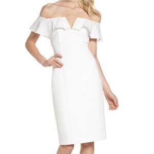 Bridal Vince Camuto white size 8 off the shoulder flutter top midi-dress